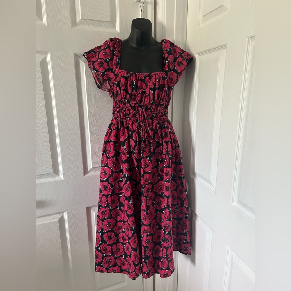 Kate Spade Poppy Toss Square-neck Midi Dress size medium